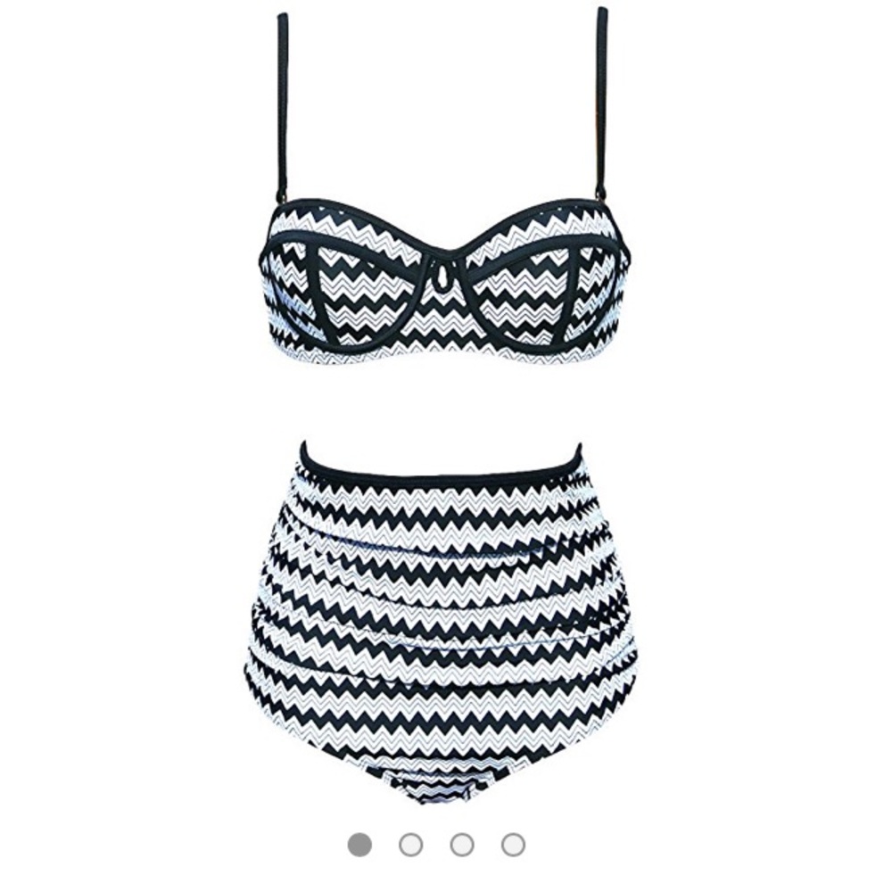 Black and White Chevron High-Waist Bikini